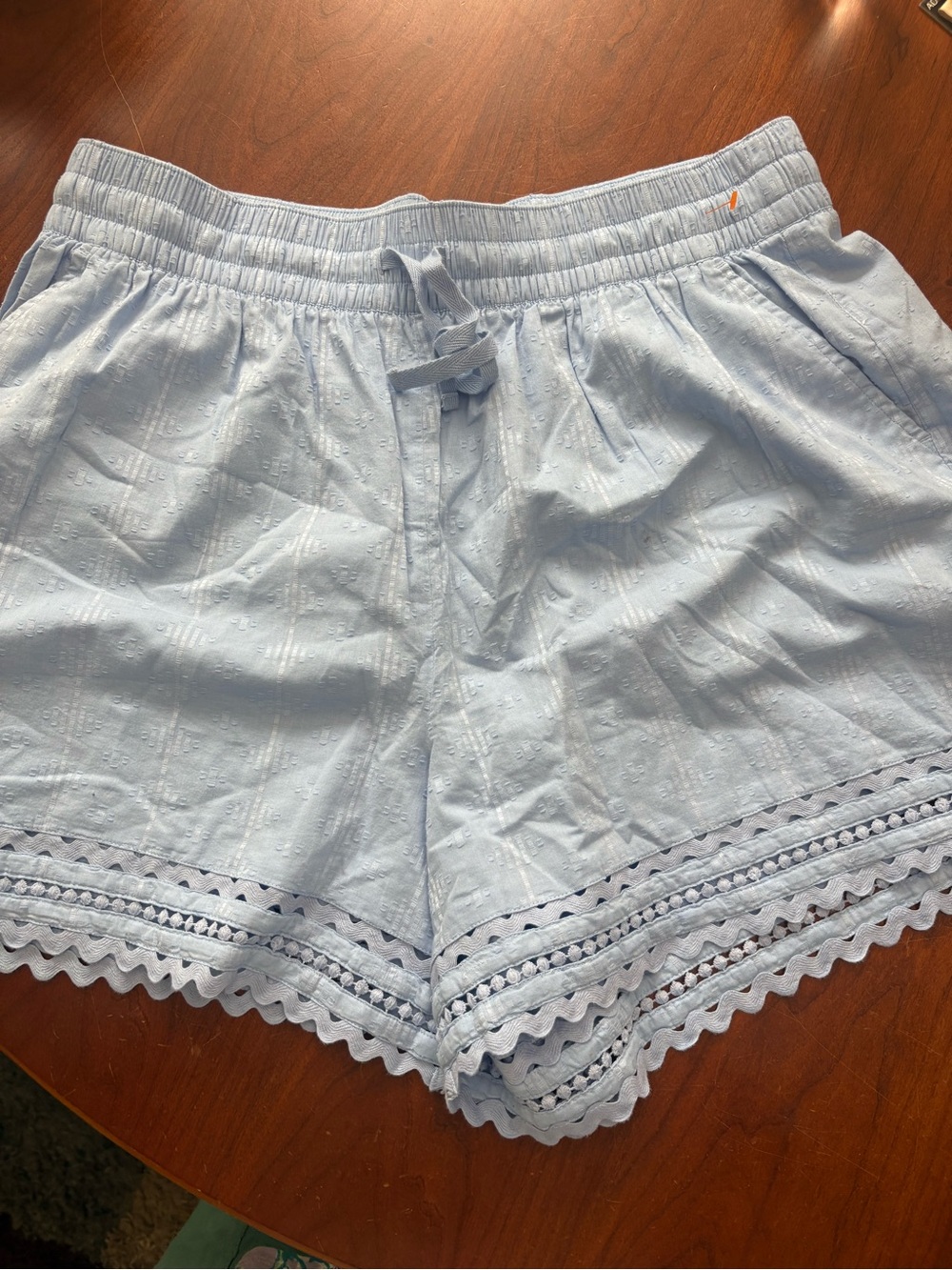 crown & ivy Light Blue Eyelet-Trim High Waist Shorts